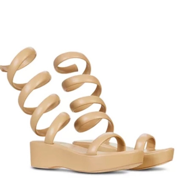 cult gaia Shoes - Cult Gaia 🧜♀️ Wrap Gladiator Tan Sandal Platform Wedges Mermaid Bohemian
